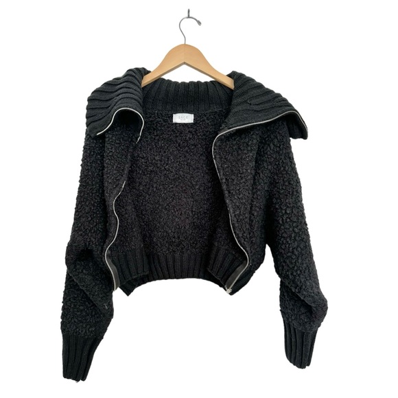 Sage The Label Hillary Black Crop Chunky Zip Up Sweater Cape Collar Size Large - Picture 11 of 16